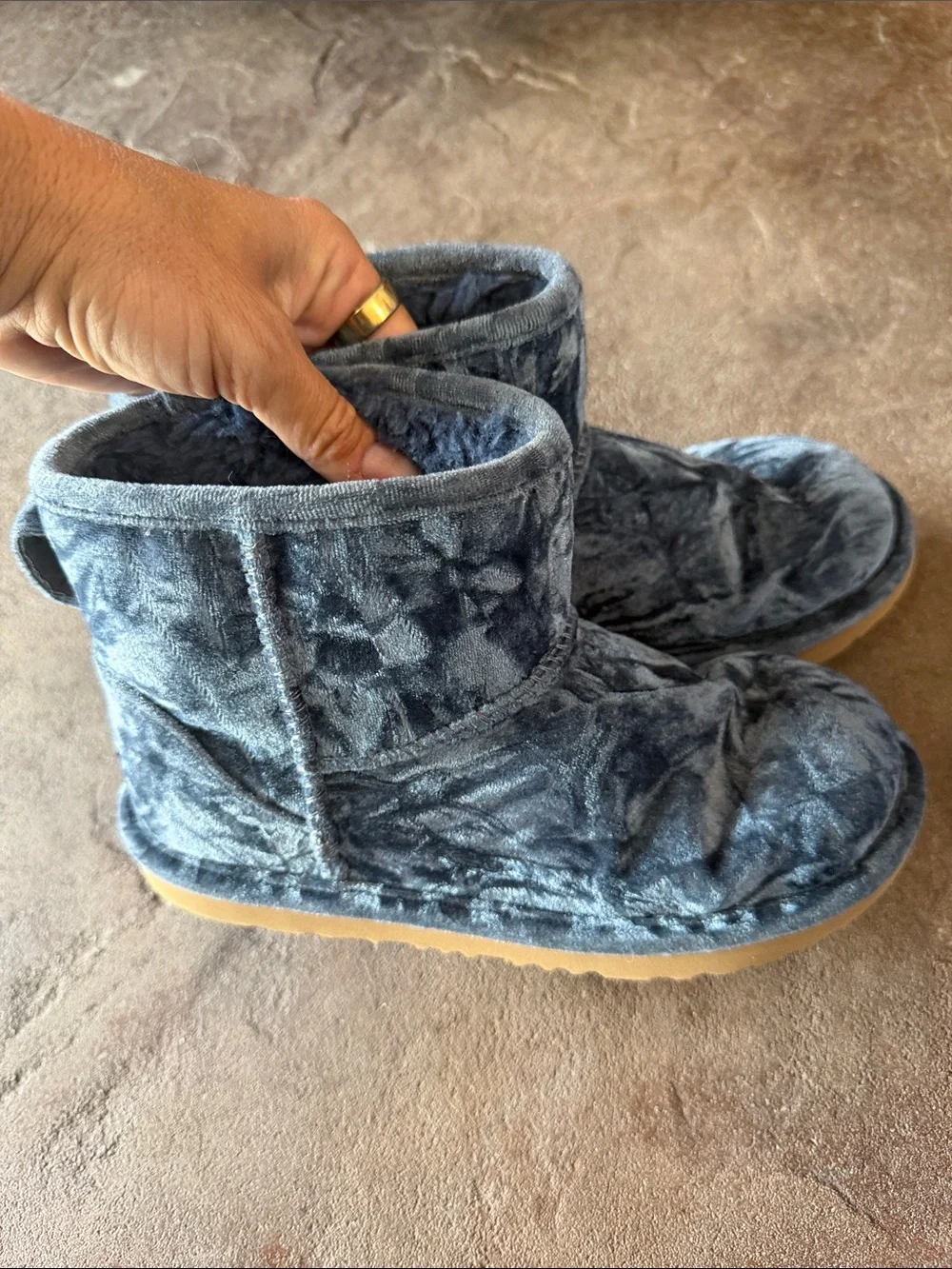 UGG Plush Short Boot Slippers in Slate Blue Velvet